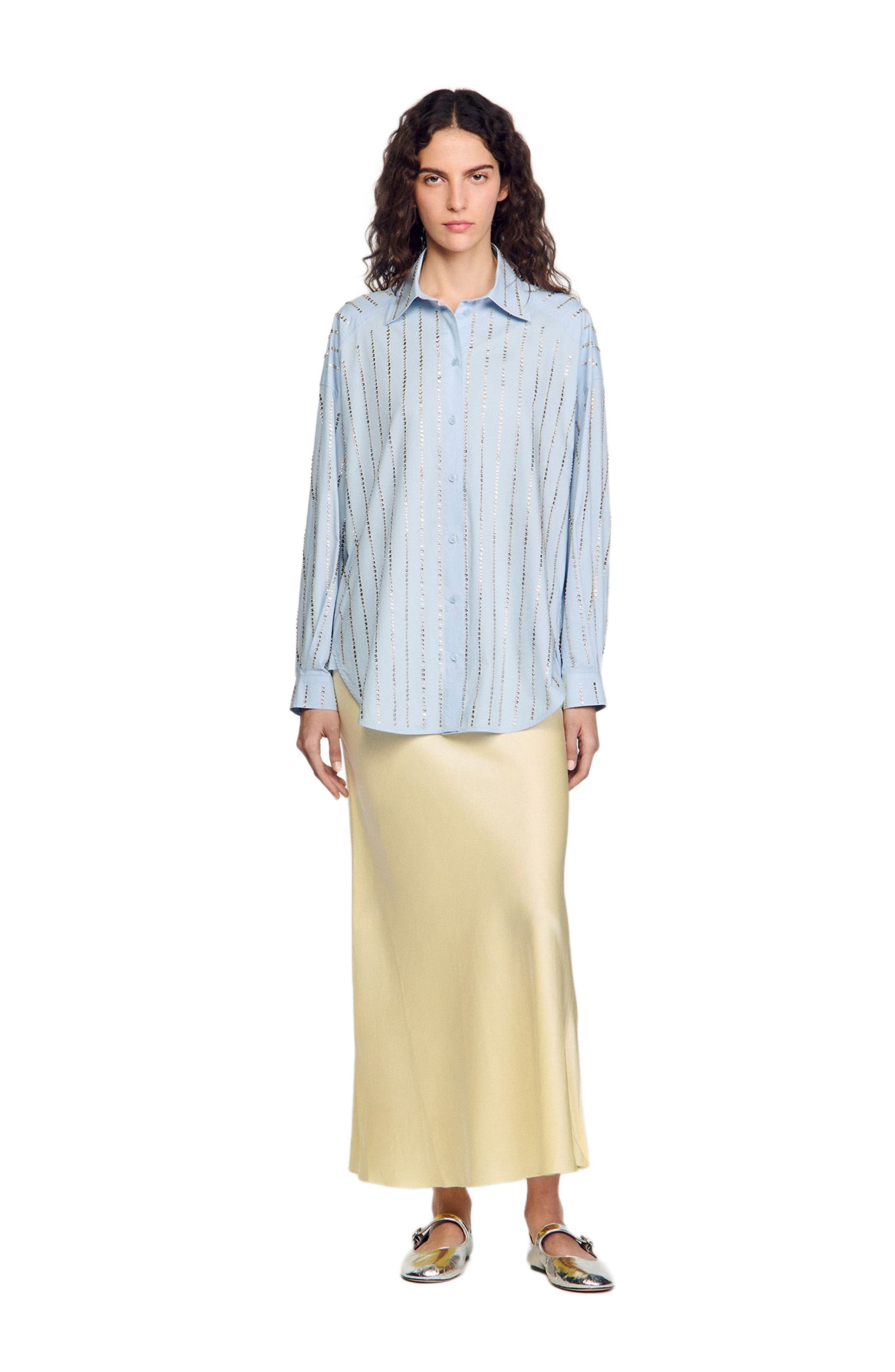 SANDRO Rhinestone shirt in Sky Blue at Nordstrom - 2