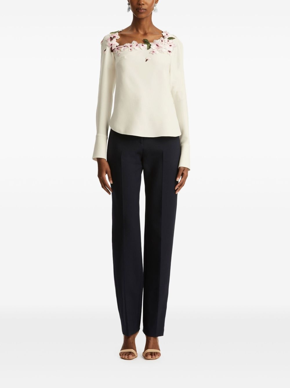 floral-embellished long-sleeve blouse - 2