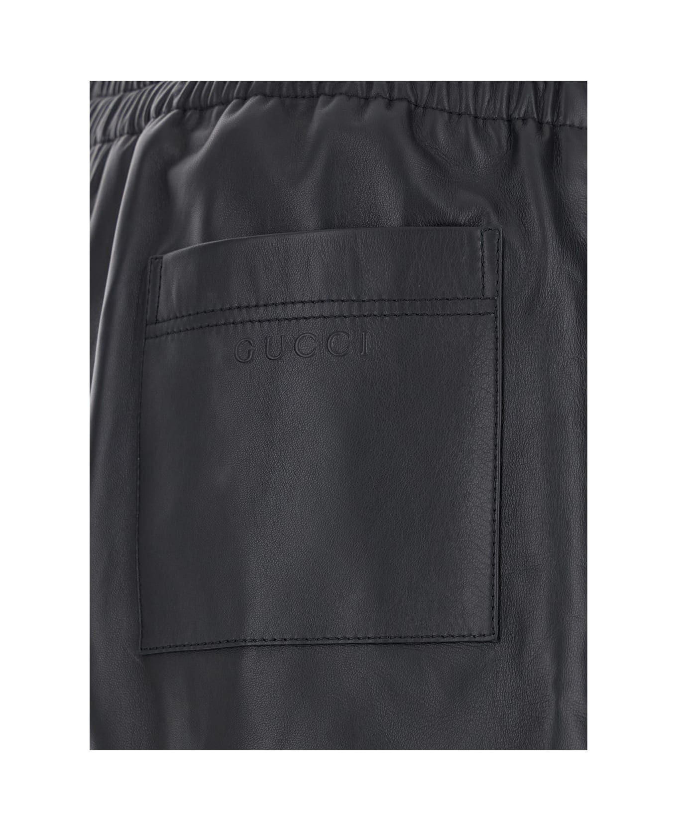 Black Bermuda Shorts With Elasticated Waist And Logo Lettering In Leather Man - 3