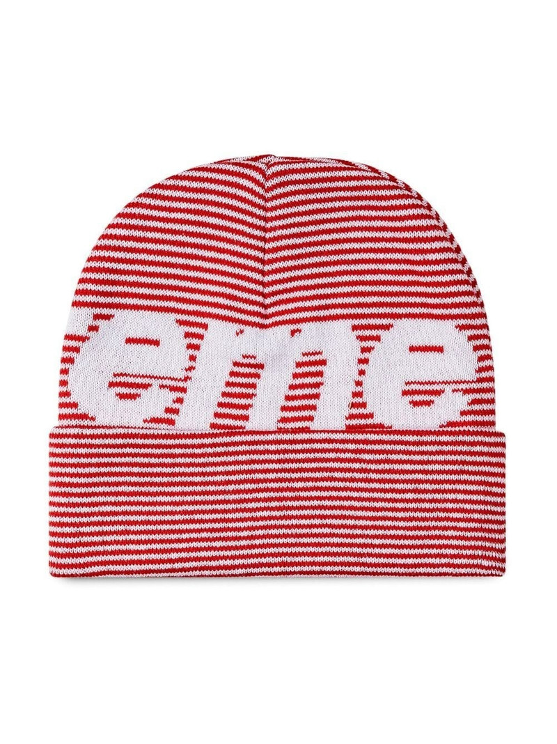 Supreme striped big logo beanie outlook