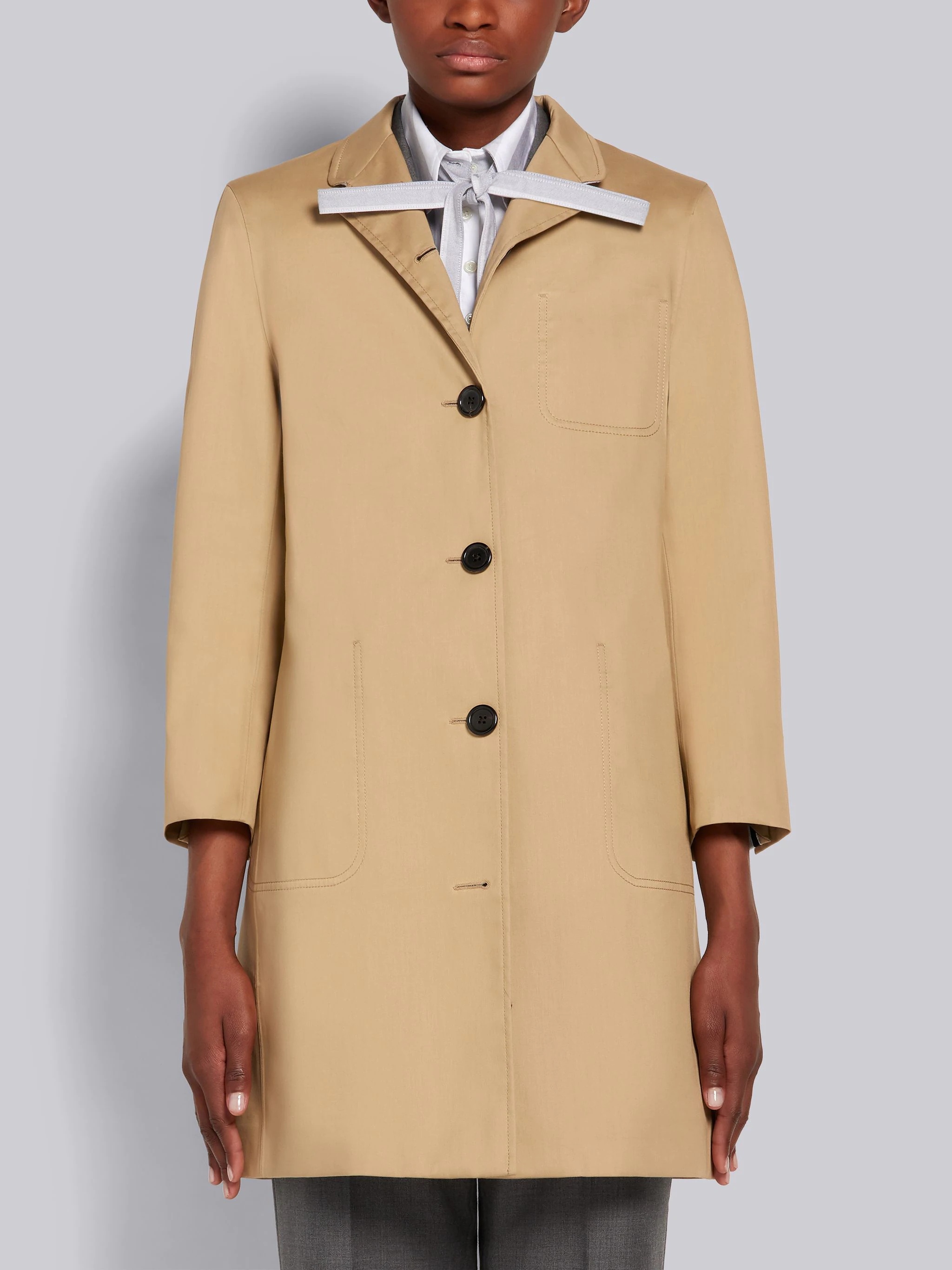 Khaki Cotton Mackintosh High Break Overcoat - 1
