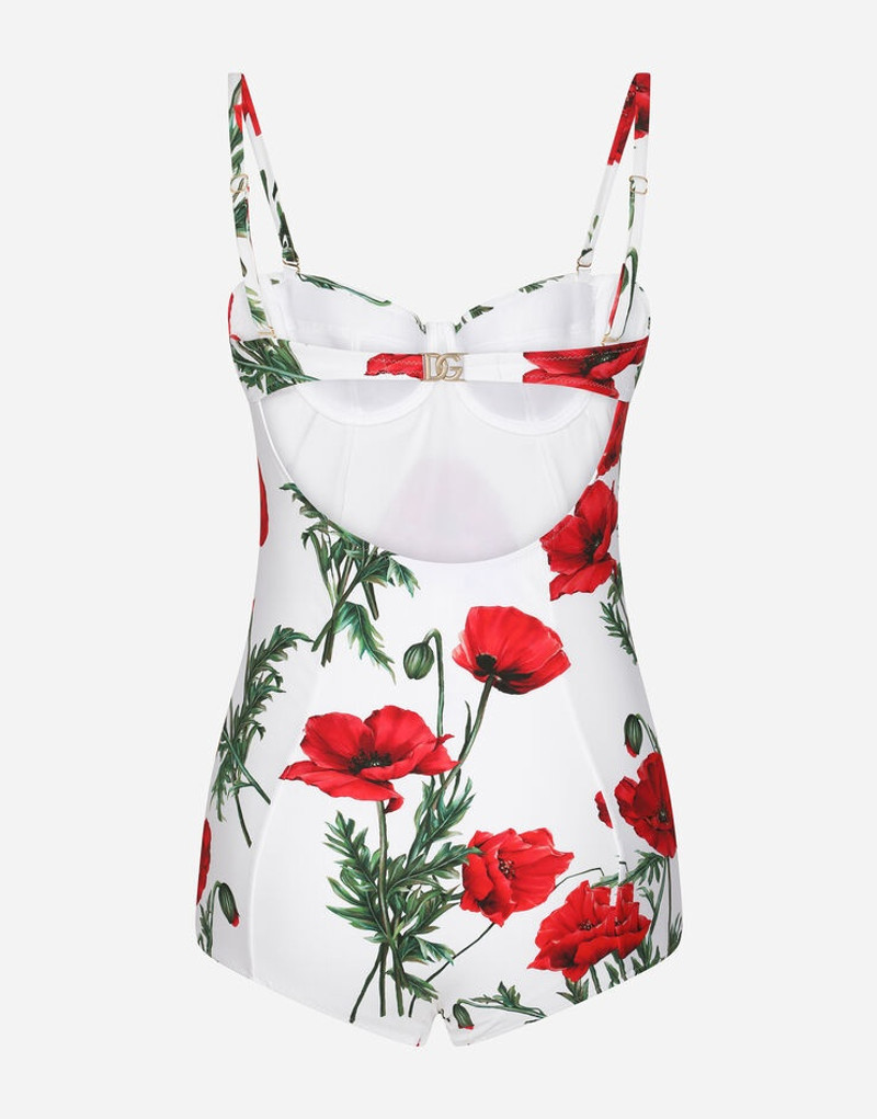 Dolce & Gabbana Poppy-print balconette one-piece swimsuit outlook