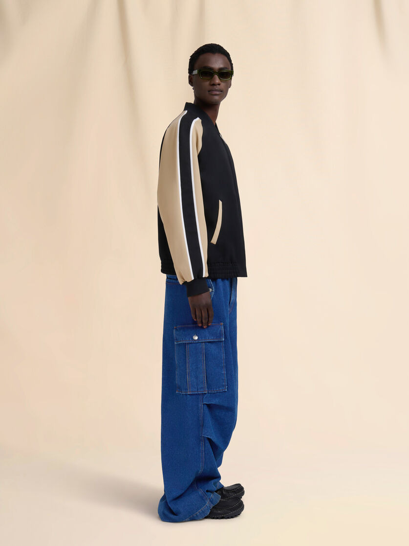 BLACK WOOL COLOUR-BLOCK BOMBER JACKET - 6