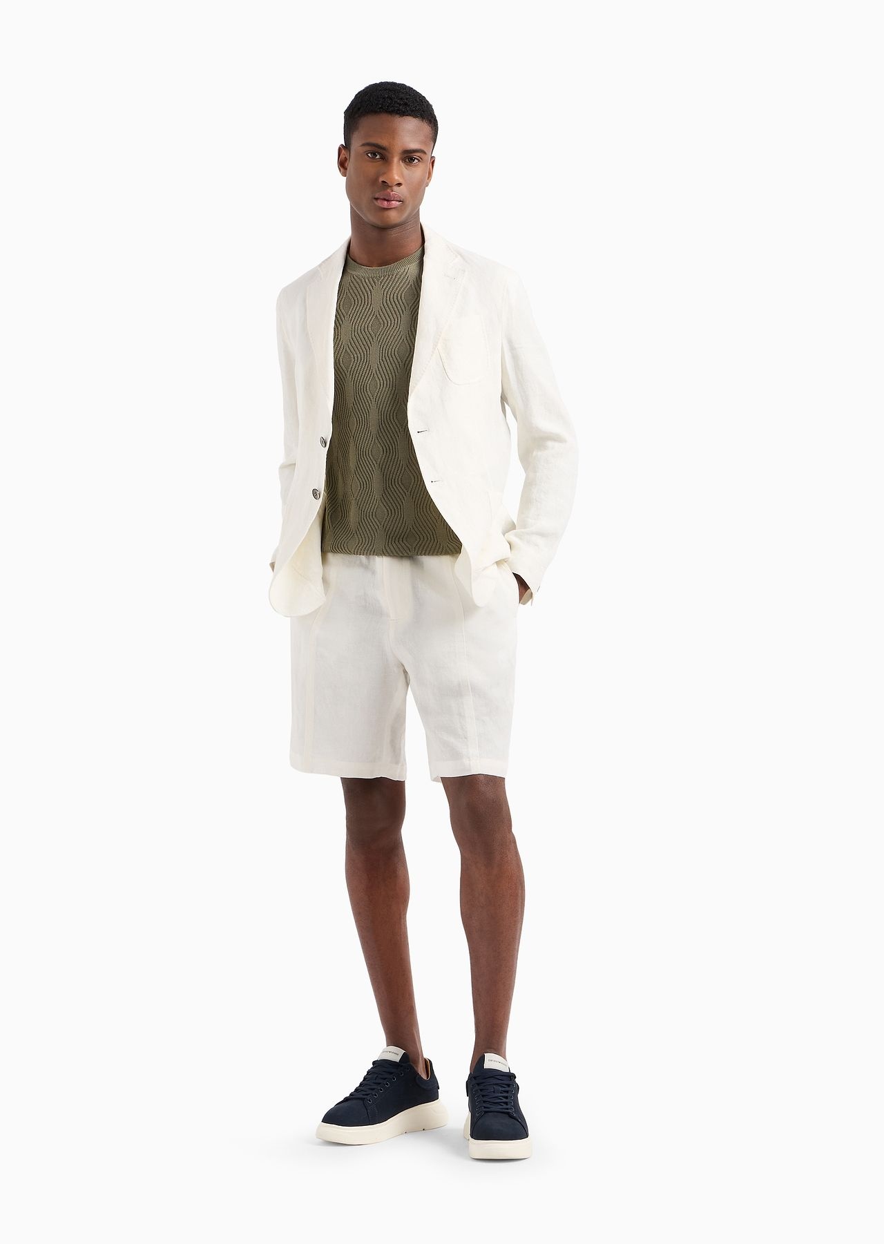 Faded linen with a crêpe texture drawstring board shorts with drawstring - 4