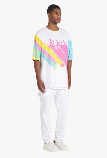 Balmain x Barbie - Oversized multicolor eco-designed cotton T-shirt with pink Balmain logo print - 7