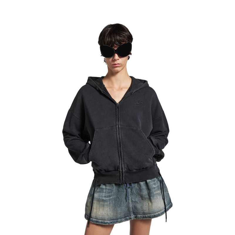 Women's Loop Sports Icon Lace-up Hoodie in Faded Black 5