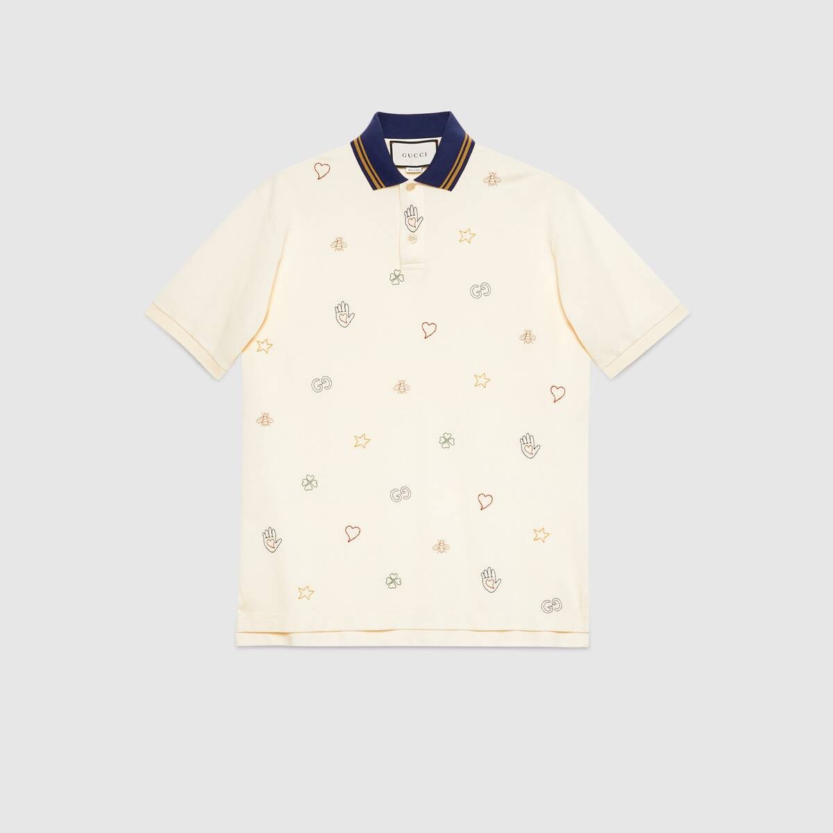 Cotton polo with symbols embroidery - 1