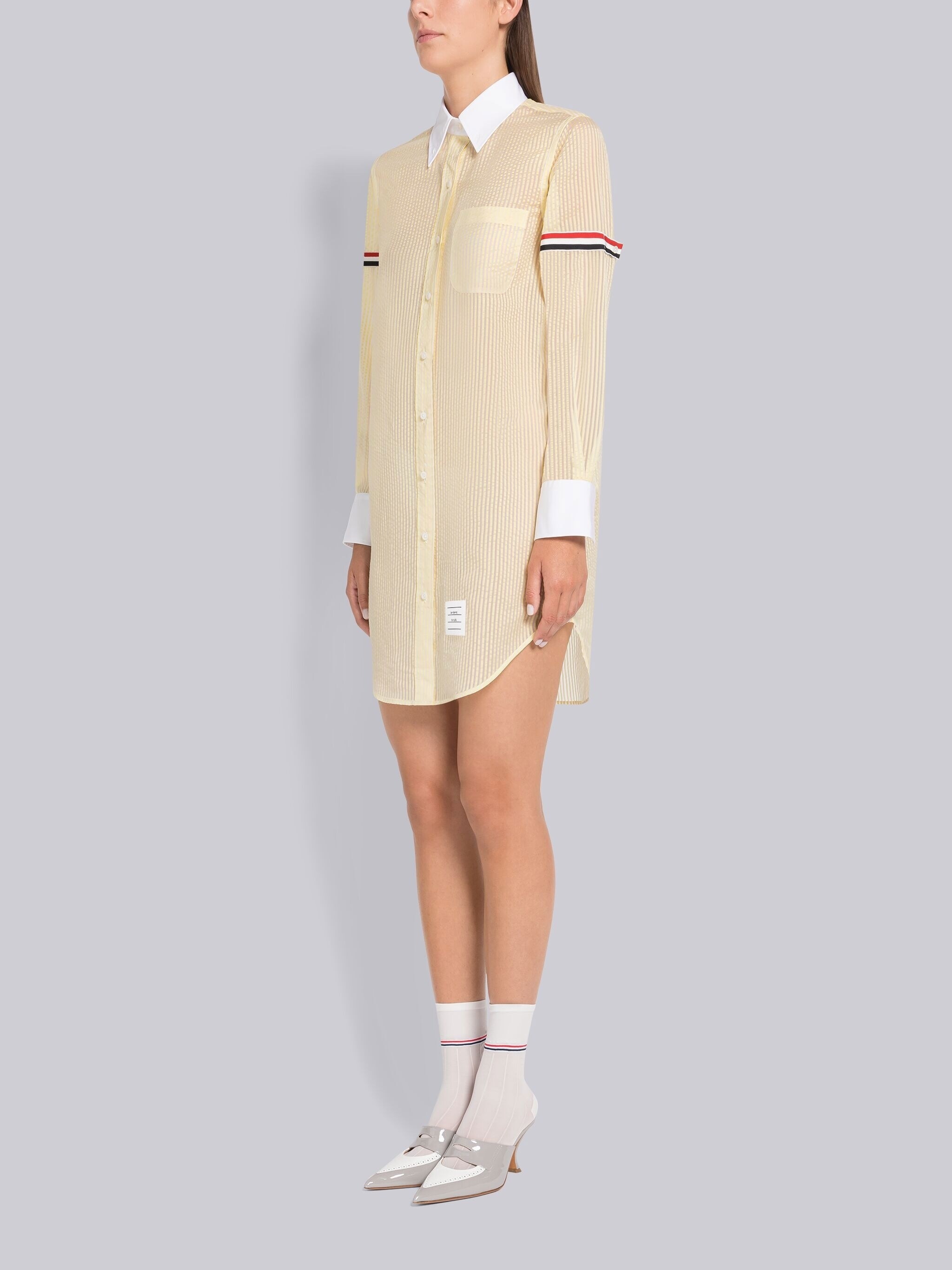 University Stripe Silk Organza Armband Mini Shirtdress - 2