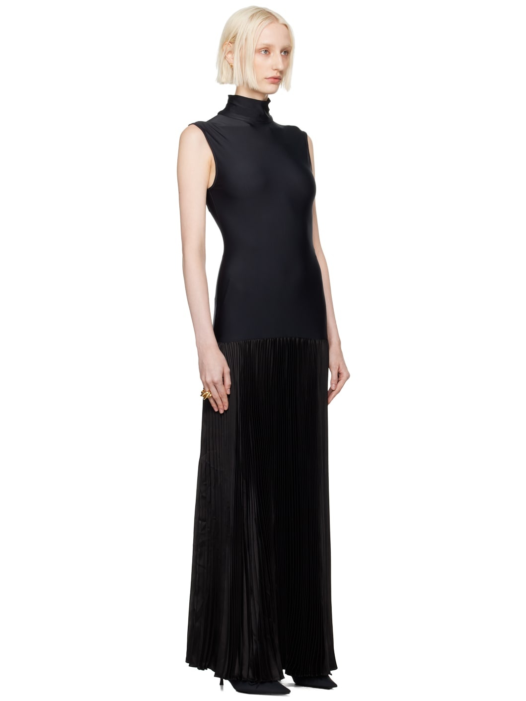Black Plissee Maxi Dress - 2