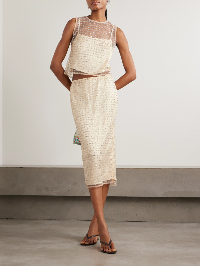 STAUD Ciara Layered Embellished Tulle Midi Skirt outlook