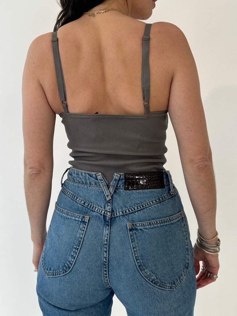 WASHED GREY LEATHER CAMISOLE TANK - 2