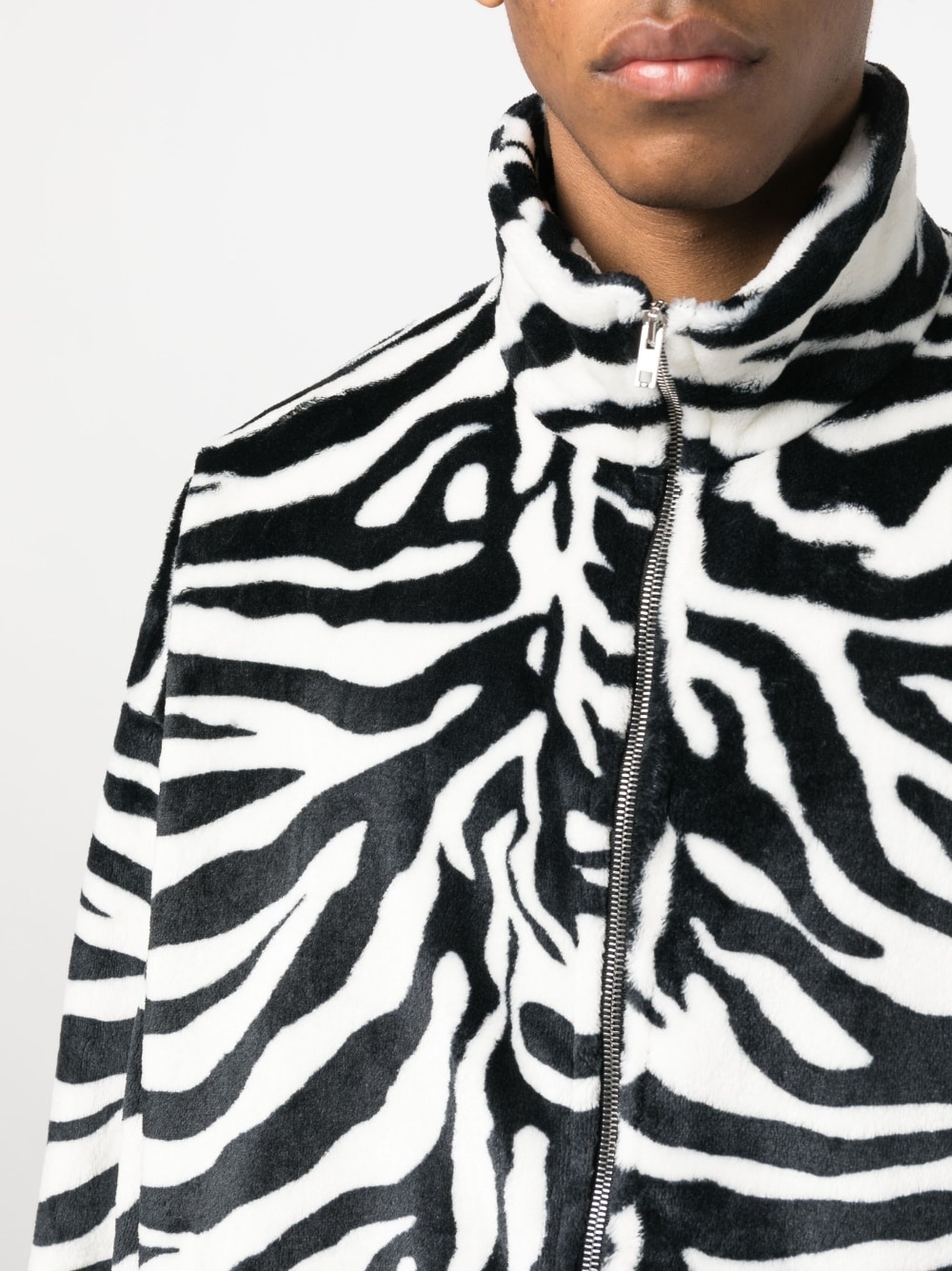zebra-pattern zip-fastening coat - 5