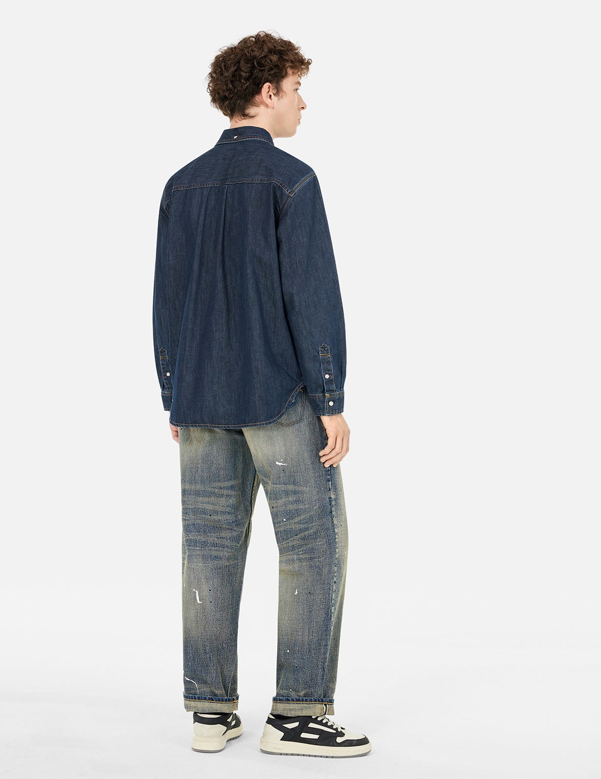 Multi-Pocket with Brocade Patch Relax Fit Denim Shirt - 4