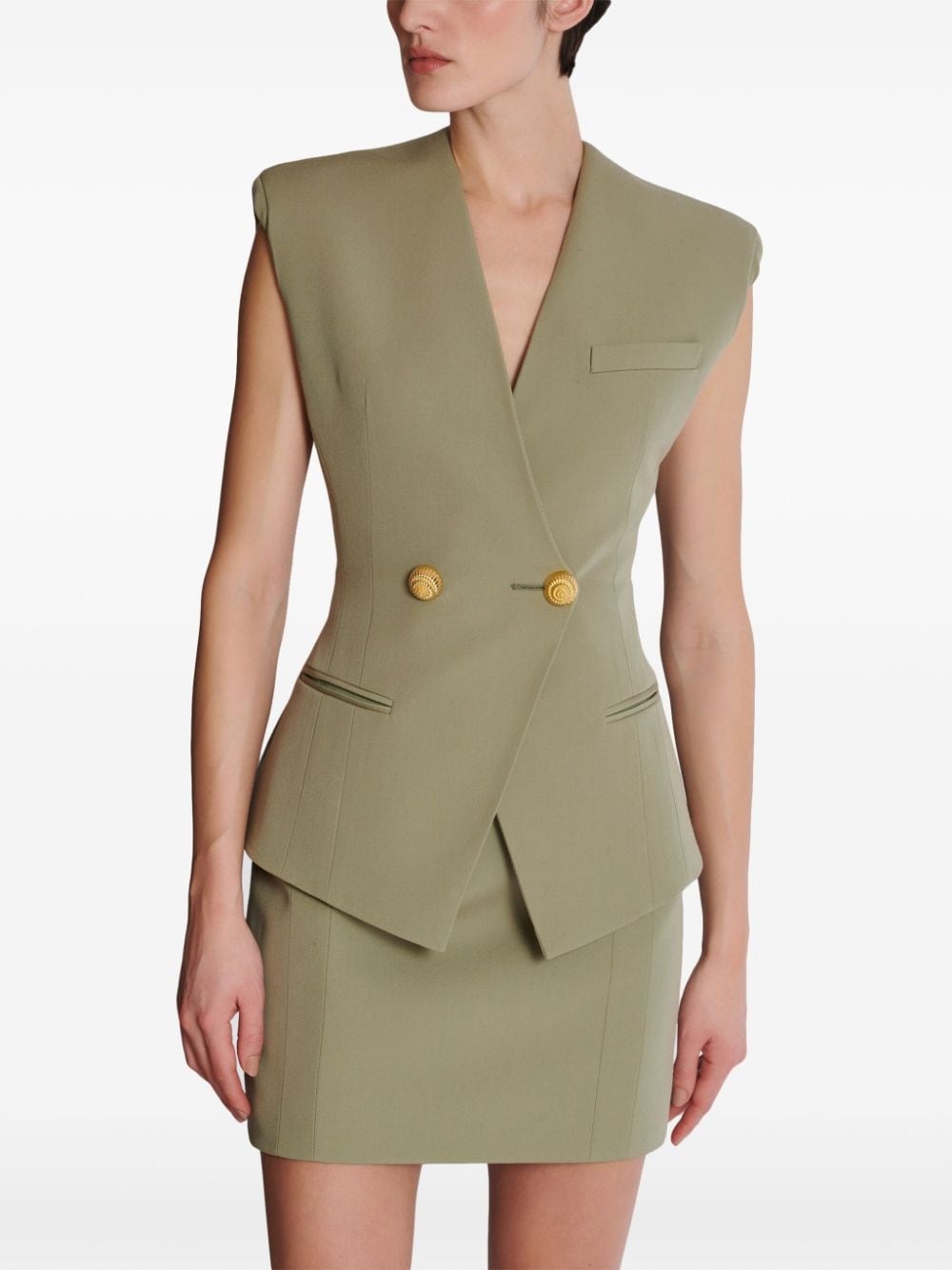 buttoned grain-de-poudre waistcoat - 6