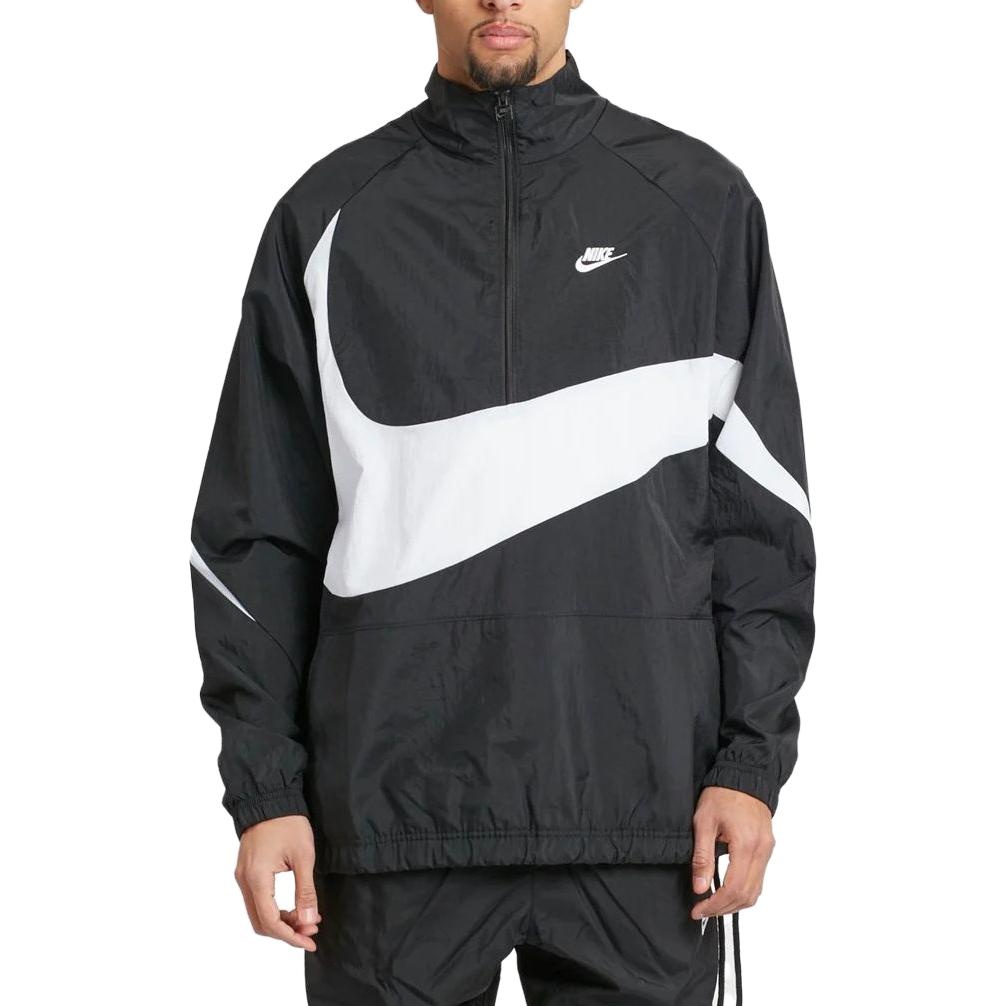 Nike Swoosh Half Zip Woven Jacket 'Black White' AJ2696-010 - 2