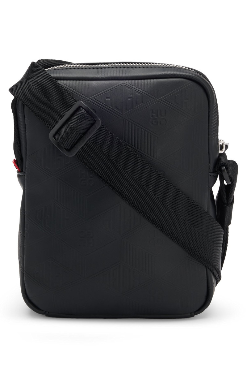 FAUX-LEATHER REPORTER BAG WITH STACKED AND GEOMETRIC LOGOS 1