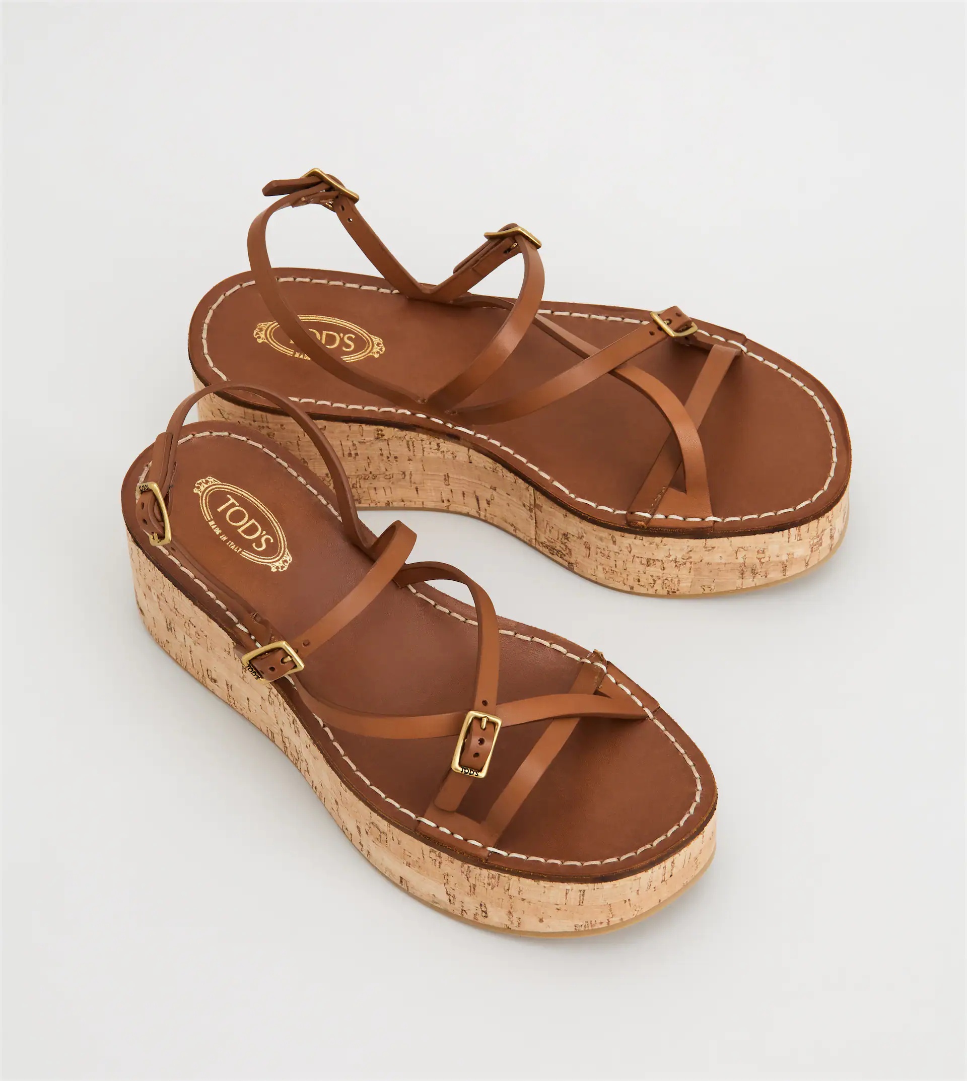WEDGE SANDALS IN LEATHER - BROWN - 3