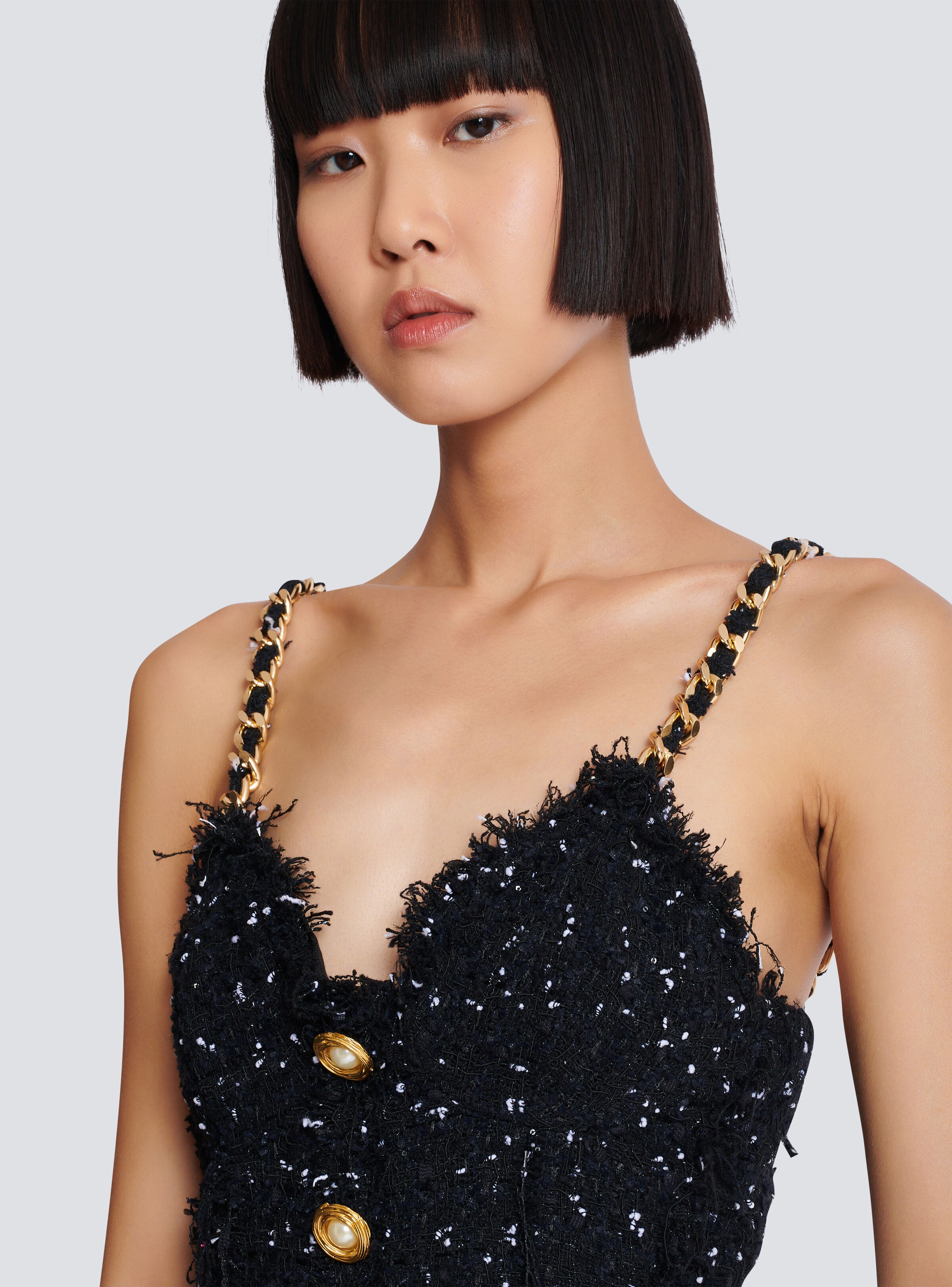 Strappy polka-dot tweed dress - 7
