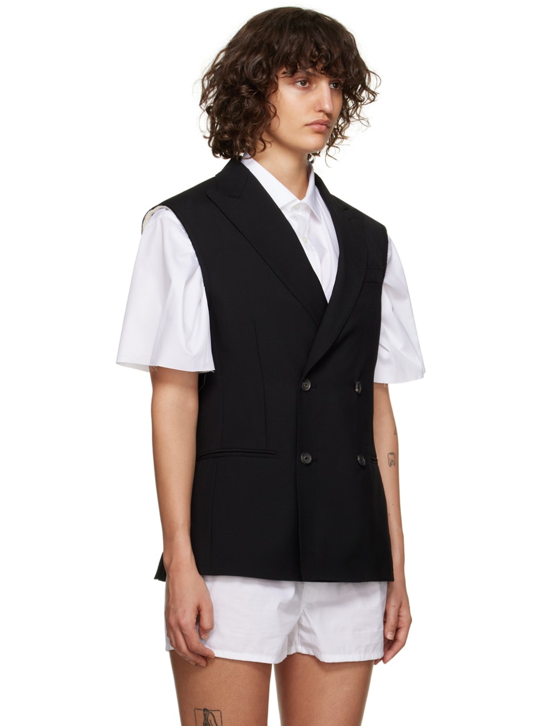 Black Peaked Lapel Vest - 2