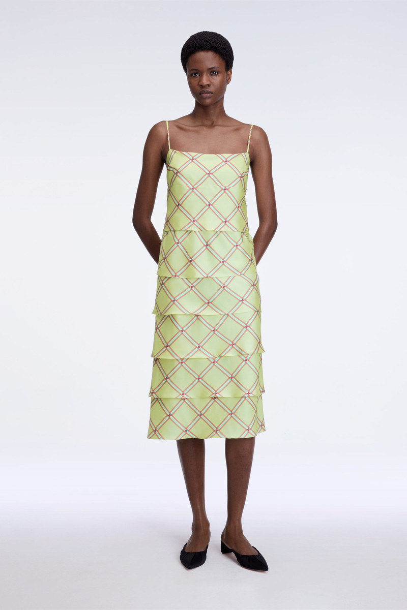 EMILIA WICKSTEAD Rania Dress In Lime & Blue Check Silk Twill outlook
