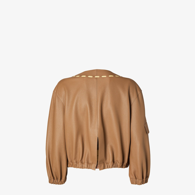 Blouson Brown leather jacket with Selleria stitching 2