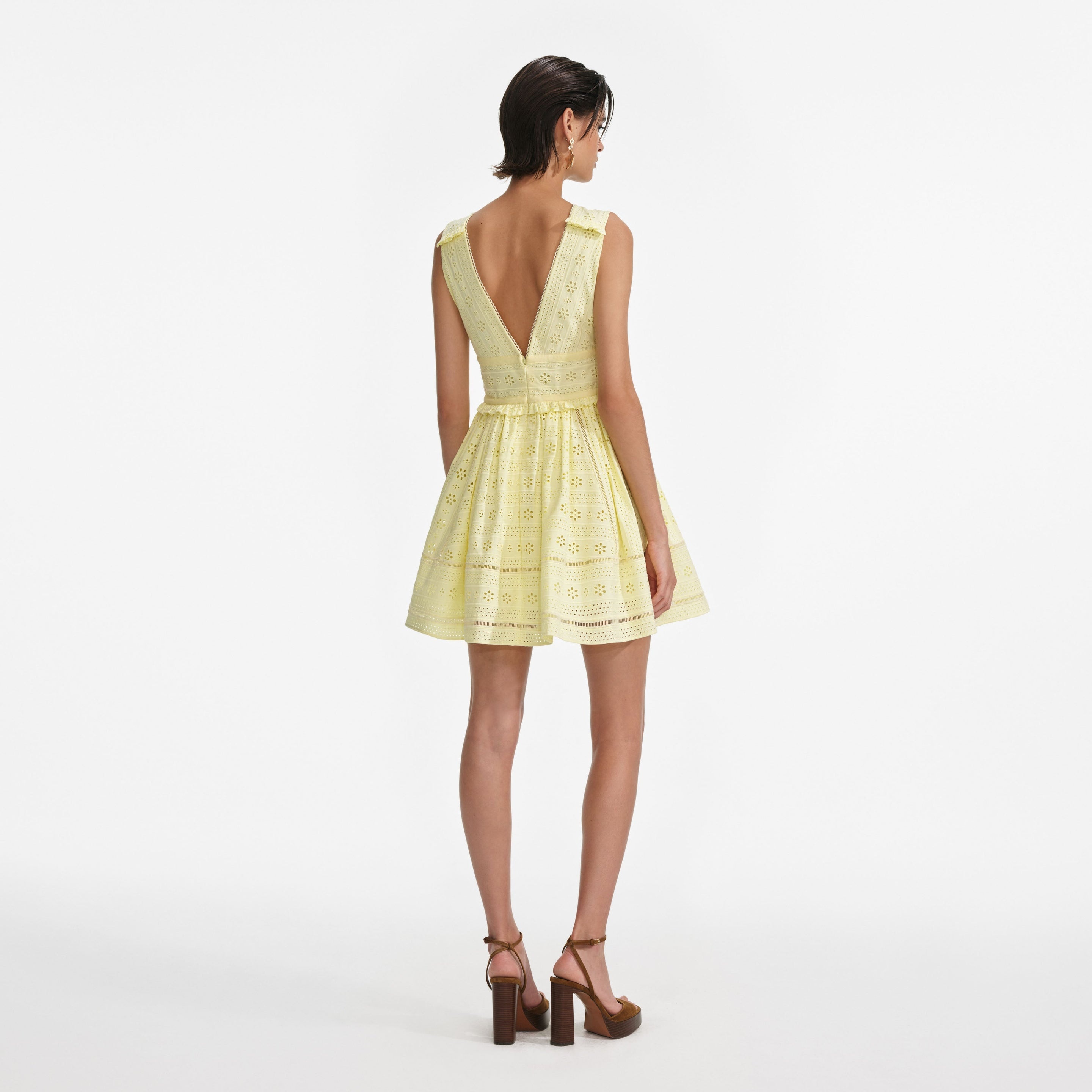Yellow Cotton Broderie Mini Dress - 3