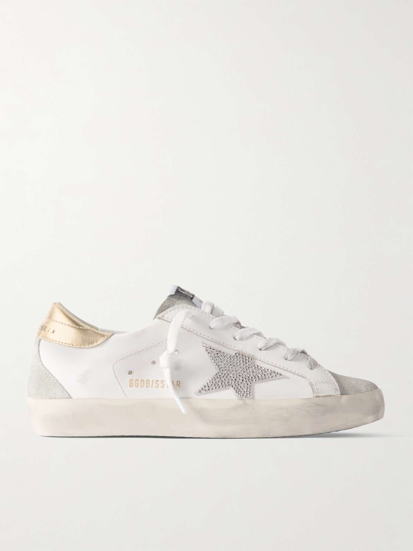 Super-Star embellished distressed suede and leather sneakers - 1