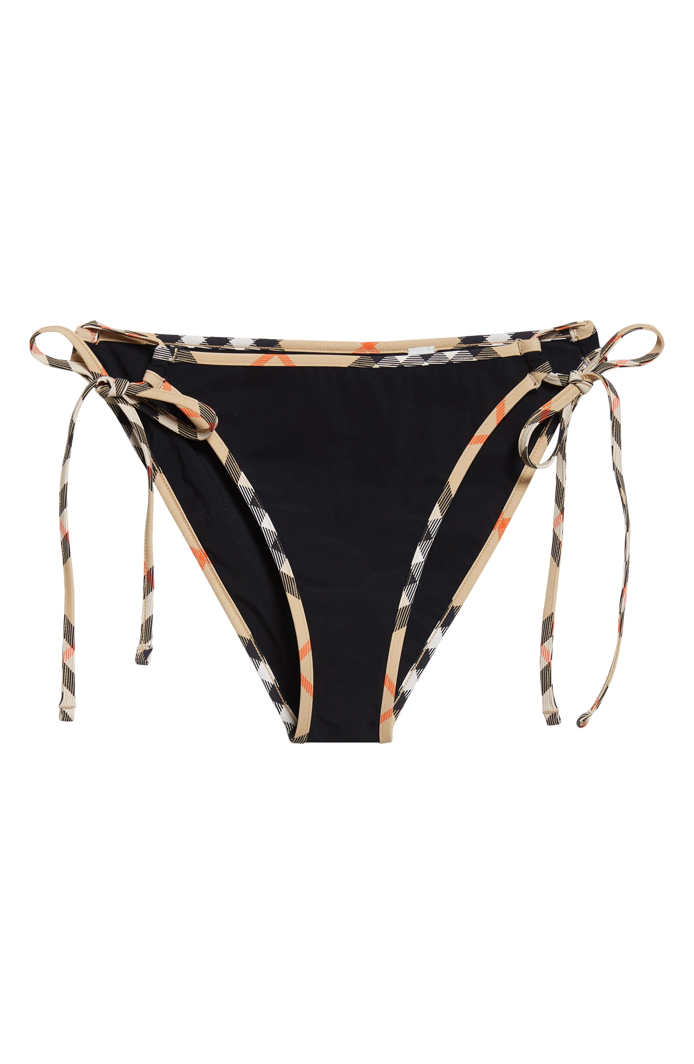 burberry Starla Check Trim String Bikini Bottoms in Black at Nordstrom - 1