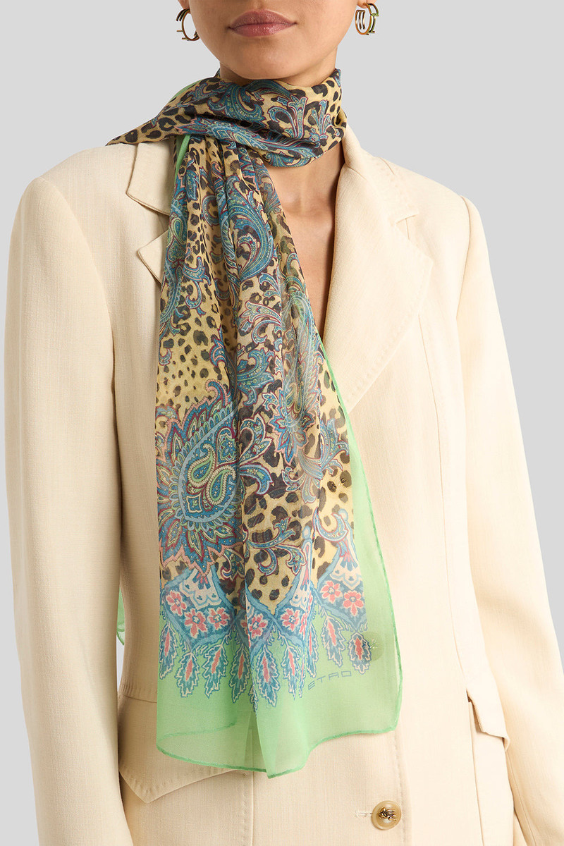 Etro Printed Tosca Scarf - Dark Brown Green outlook