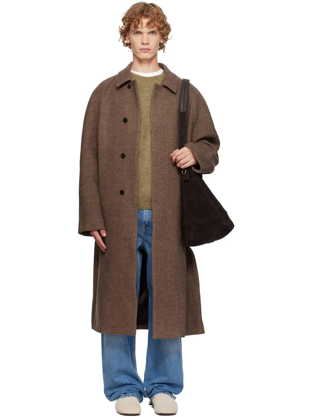 Brown Tweed Raglan Over Coat - 1