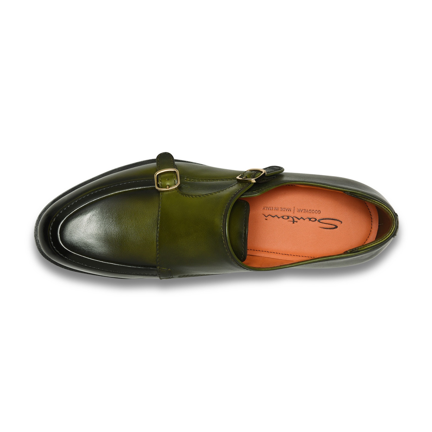 Men's green leather double-buckle shoe - 5