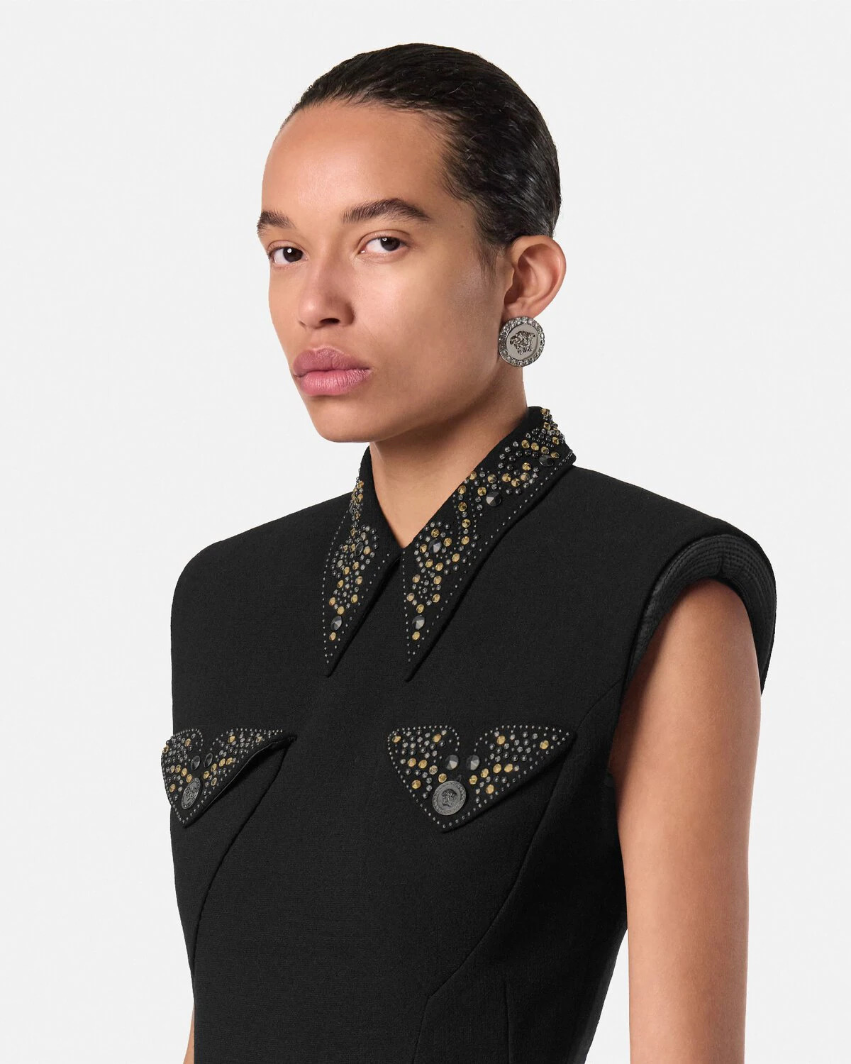Studded Wool Fitted Mini Dress - 3