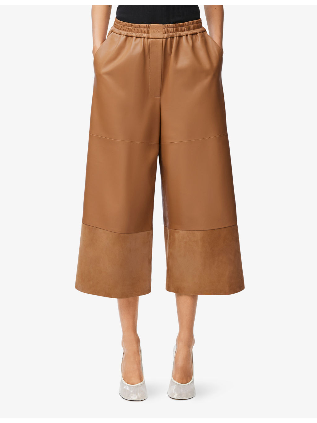 Brand-anagram cropped wide-leg leather trousers - 2