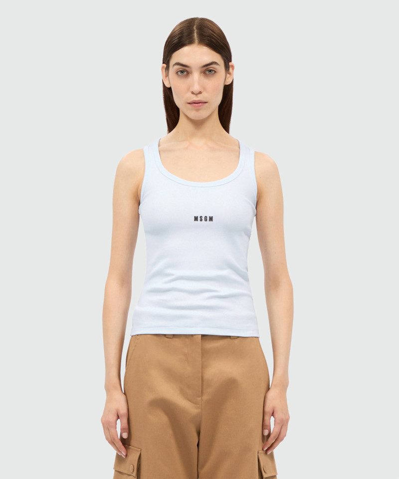 MSGM White ribbed jersey top with white MSGM logo outlook