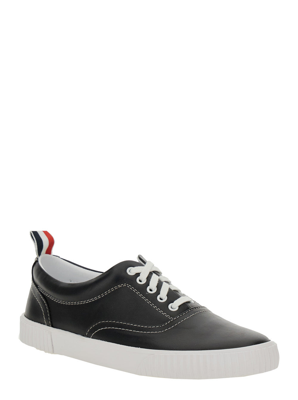 Thom Browne Men 'Heritage' Black Sneakers With Logo Tab On Heel In Leather Man - 2