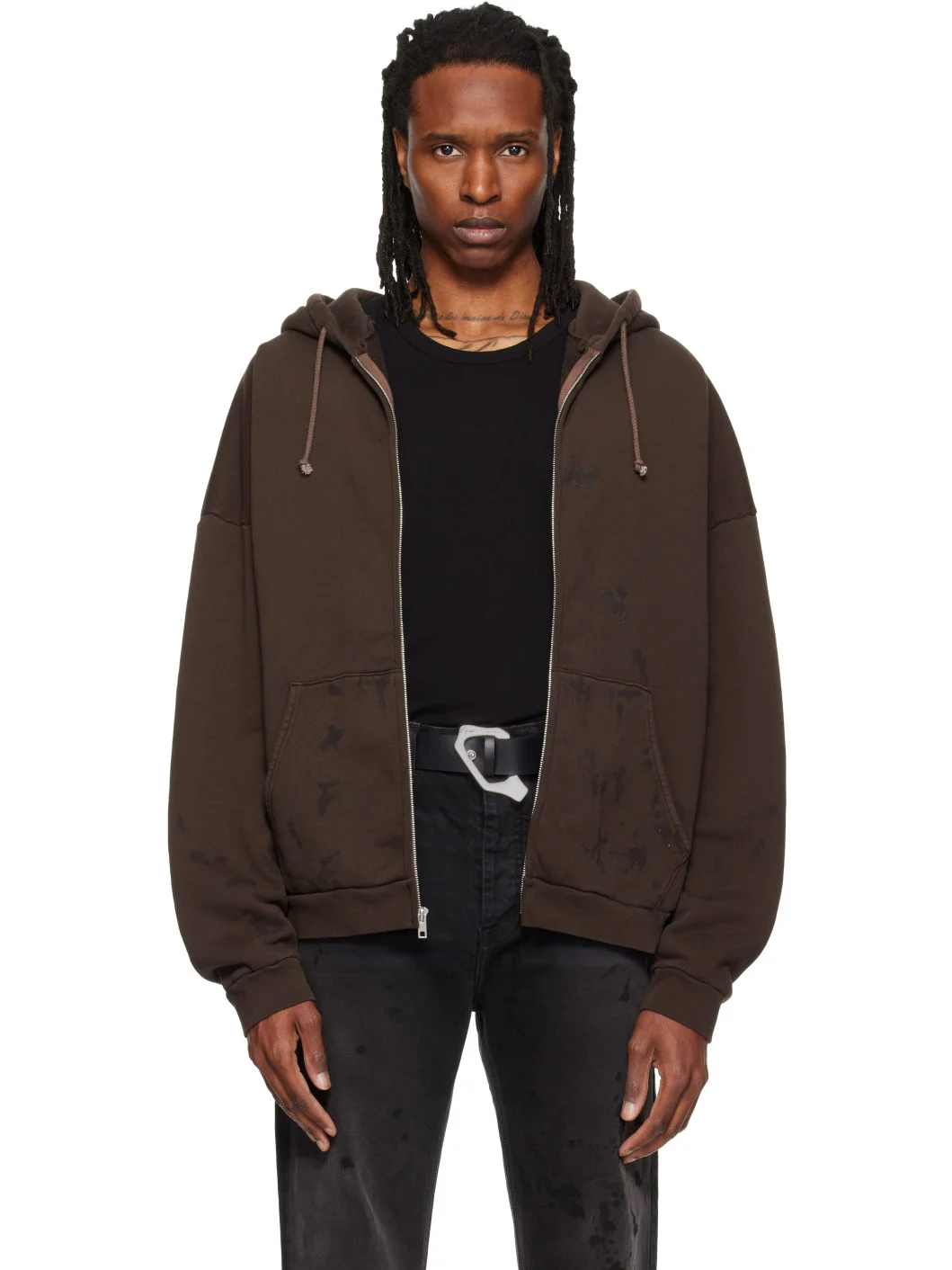 Brown Zip Up Painter Hoodie - 1