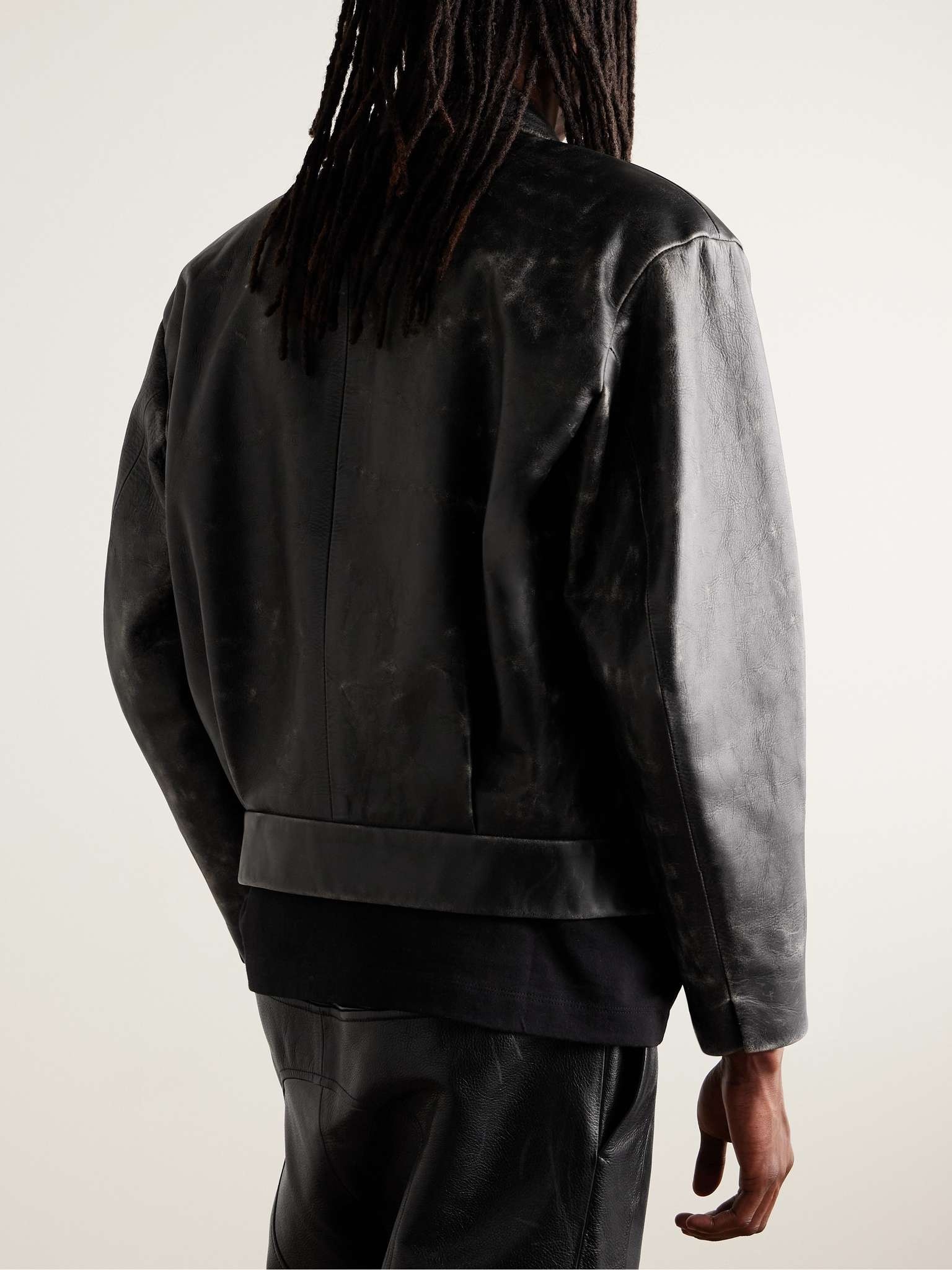Distressed Pleated Leather Jacket - 4