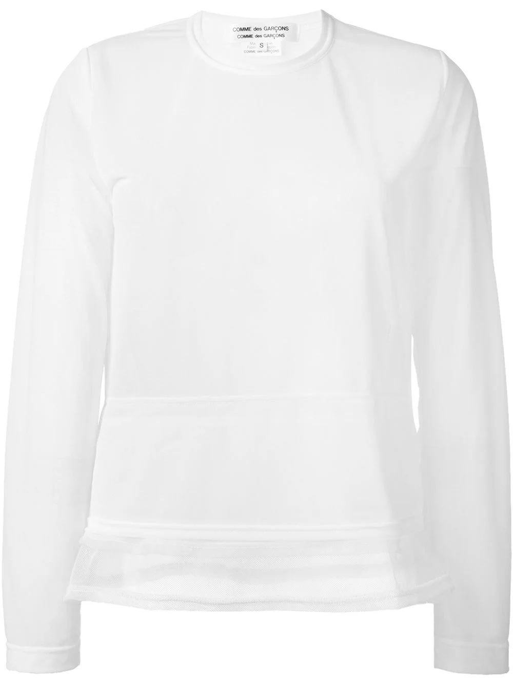 semi sheer panel trim detail long sleeve T-shirt - 1