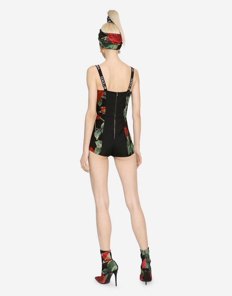 Charmeuse bodysuit with red rose print - 3