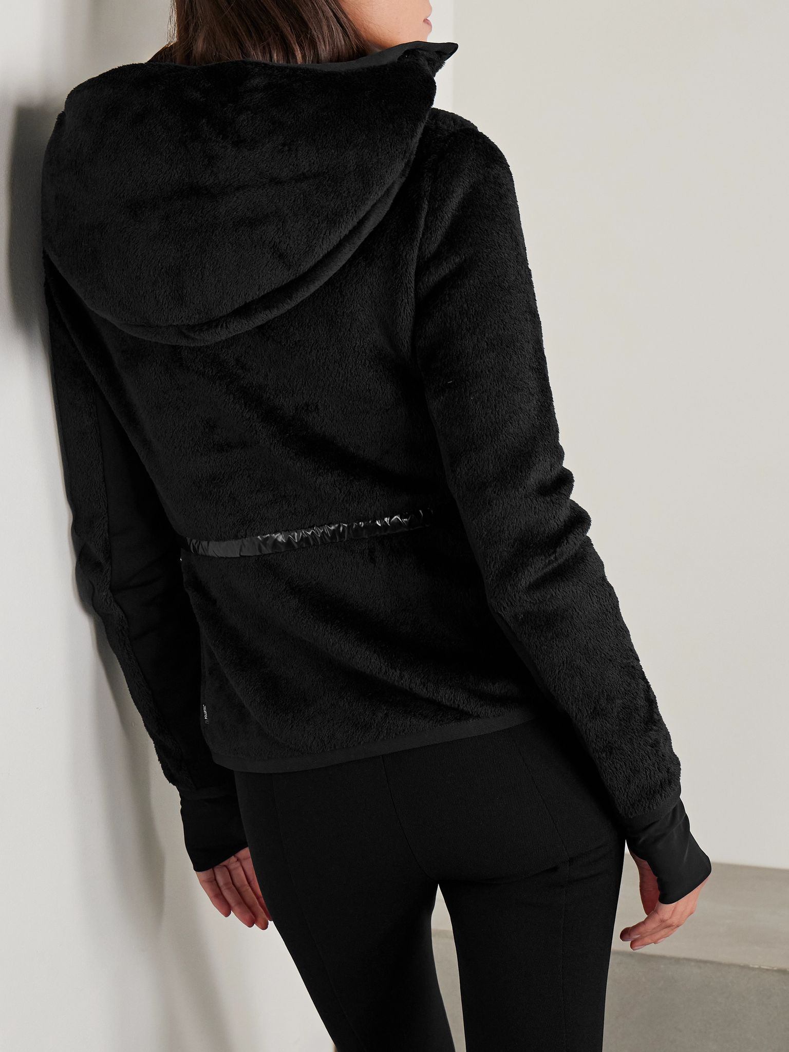 Hooded quilted fleece down jacket Black - 3