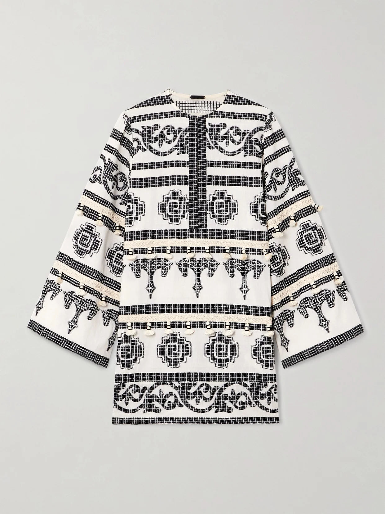 Quetzalcóatl Temple Tasseled Embroidered Cotton Coverup - 1