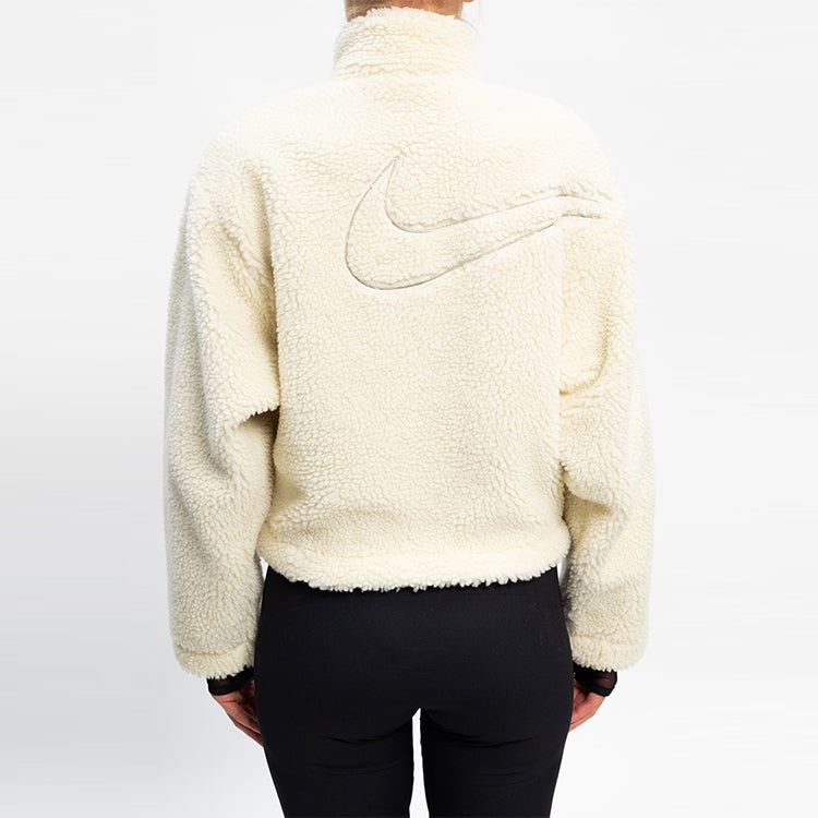 (WMNS) Nike Logo Fleece Stand Collar Stay Warm Short Jacket White CU6639-238 - 4
