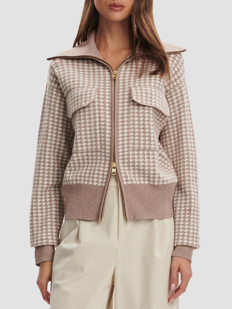 Women's Ablett Houndstooth Jacquard Jacket - Taupe 3