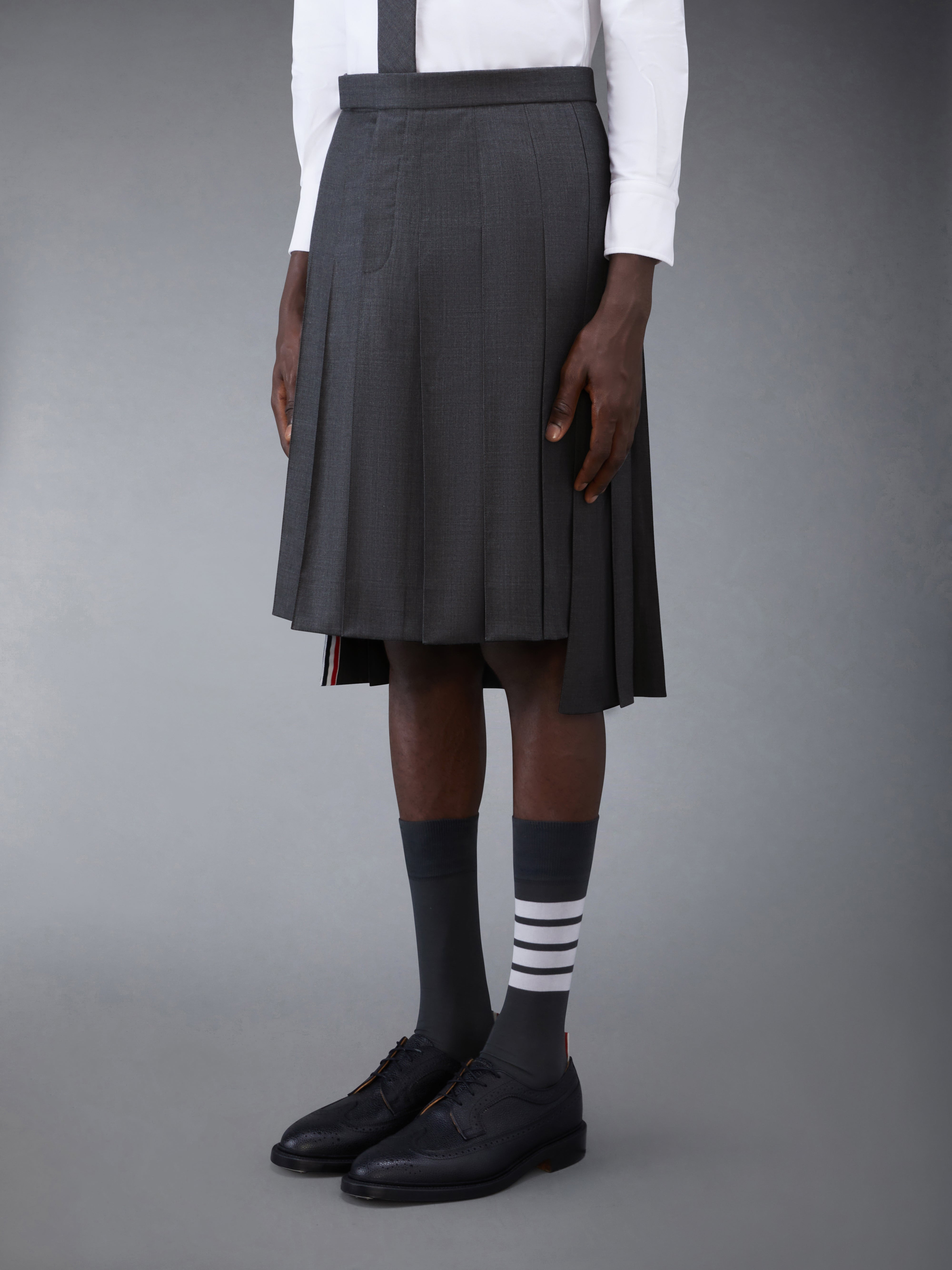 Dark Grey Super 120's Twill Classic Rise Pleated Skirt - 2