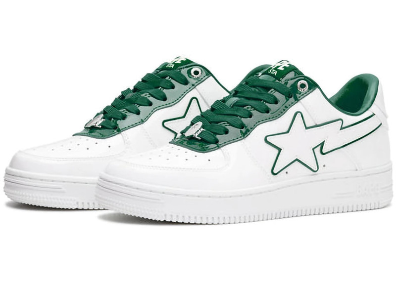 A BATHING APE® A Bathing Ape Bape Sta Patent Leather White Green outlook