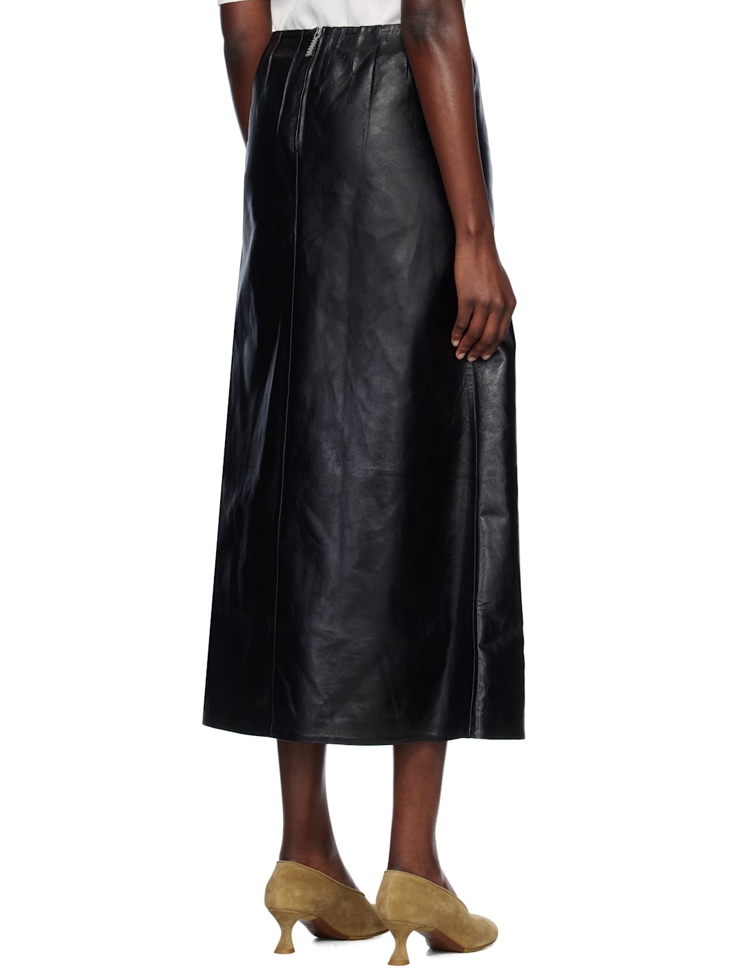 Black A-Line Leather Maxi Skirt - 3