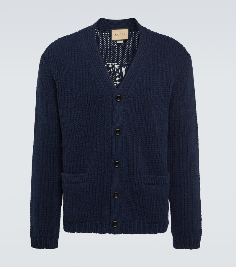 Logo intarsia wool cardigan - 1