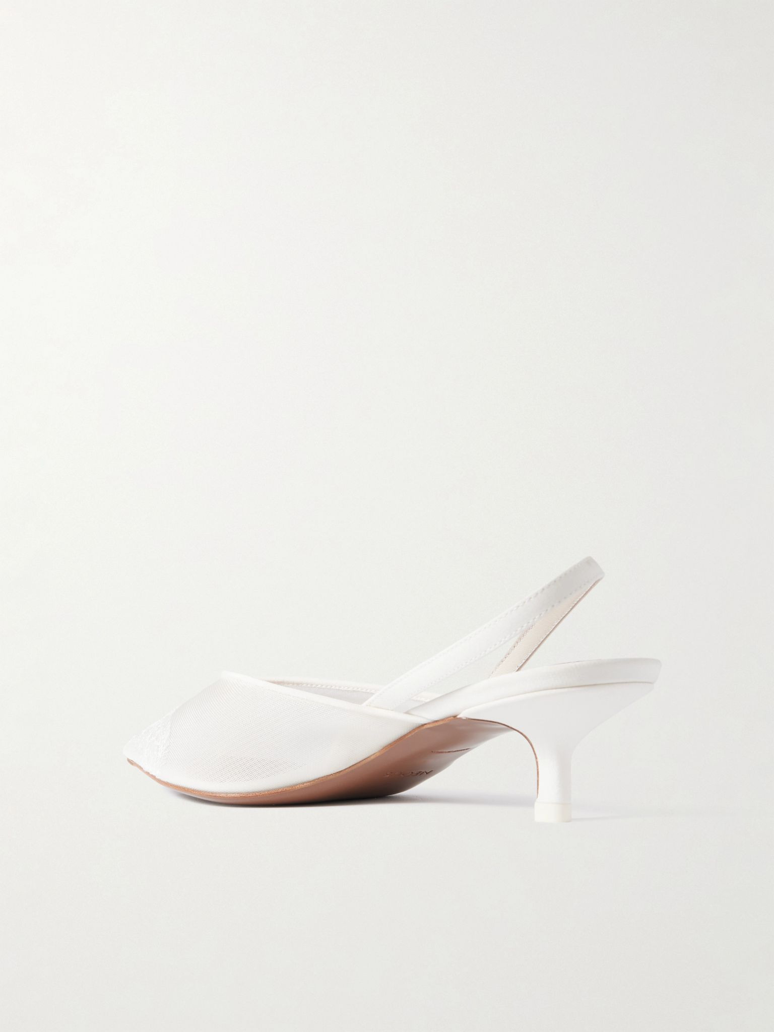 Irena satin and lace-trimmed mesh slingback pumps Cream - 3