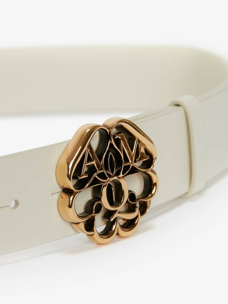 Alexander McQueen Men's Seal Logo Belt in Ivory outlook