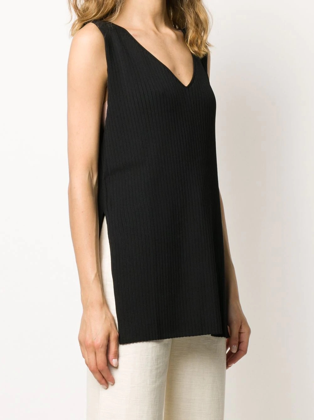 ribbed knit V-neck top - 3